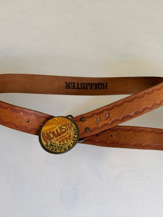 Hollister Retro Seagull Embossed Brown Leather Belt & Surf Buckle main image 4